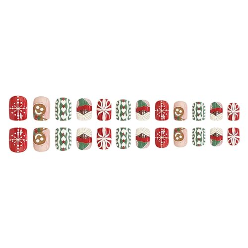 Short Square Acrylic Christmas Press on Nails with Santa Claus Snowflake Design for Women - Image 2