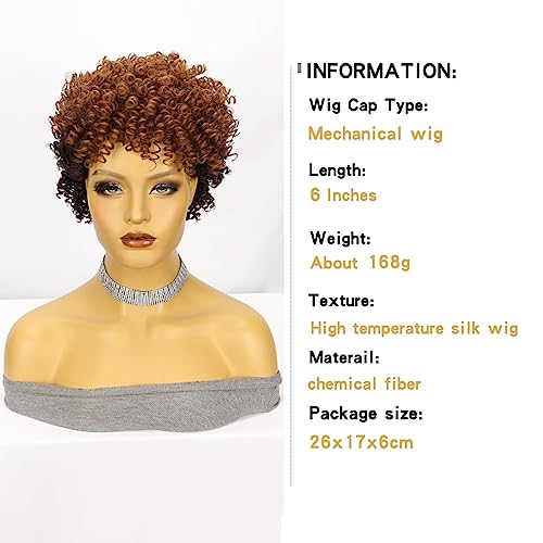 CINHOO Afro Kinky Curly Wigs for Black Women Short Curly Wig,Mullet Wigs for Women Synthetic Hair Wigs with Bangs African American Twist Wigs for Black Women Natural Looking Wigs(chocolate and Brown) - Image 4