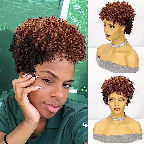 CINHOO Afro Kinky Curly Wigs for Black Women Short Curly Wig,Mullet Wigs for Women Synthetic Hair Wigs with Bangs African American Twist Wigs for Black Women Natural Looking Wigs(chocolate and Brown) - Image 8