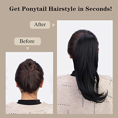 Claw Clip in Ponytail Extension for Women Black Synthetic Hair Pony Tails High-Resistant Fiber Hair for Girls 16 inches - Image 5