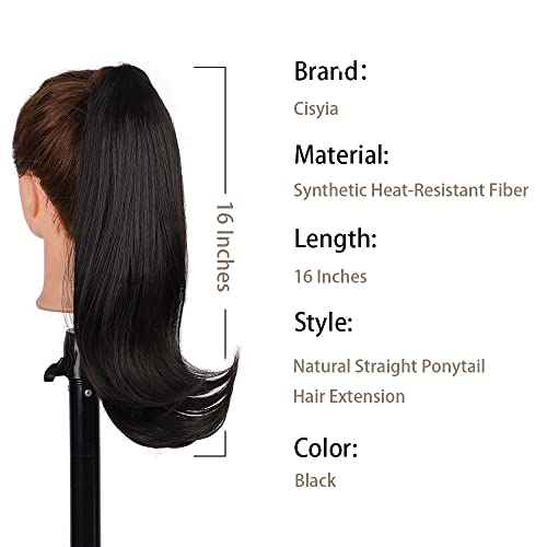 Claw Clip in Ponytail Extension for Women Black Synthetic Hair Pony Tails High-Resistant Fiber Hair for Girls 16 inches - Image 2