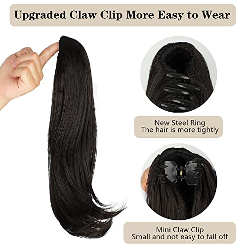 Claw Clip in Ponytail Extension for Women Black Synthetic Hair Pony Tails High-Resistant Fiber Hair for Girls 16 inches - Image 3