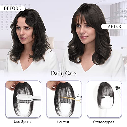 100% Human Hair Brown Black Wispy Clip-In Bangs Hair Pieces for Women - Image 4
