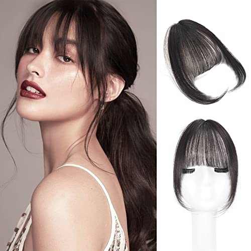 100% Human Hair Brown Black Wispy Clip-In Bangs Hair Pieces for Women