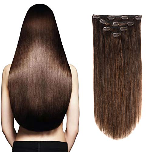 Clip in Hair Extensions Real Human Hair 14 Inch Darkest Brown #2 Color Double Weft 100% Remy Human Hair Thick Long Soft Silky Straight 4pcs 10clips for Women 60grams