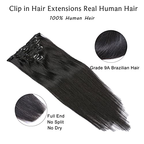 Clip in Hair Extensions Real Human Hair, Natural Black Hair Extensions Clip in Human Hair 16 Inch 7 Pcs 70G Double Wefts Straight Remy Human Hair Clip in Extensions for Women 2 Sets for Full Head - Image 6