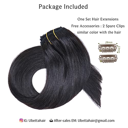 Clip in Hair Extensions Real Human Hair, Natural Black Hair Extensions Clip in Human Hair 16 Inch 7 Pcs 70G Double Wefts Straight Remy Human Hair Clip in Extensions for Women 2 Sets for Full Head - Image 4