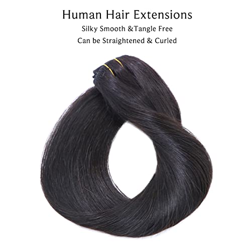 Clip in Hair Extensions Real Human Hair, Natural Black Hair Extensions Clip in Human Hair 16 Inch 7 Pcs 70G Double Wefts Straight Remy Human Hair Clip in Extensions for Women 2 Sets for Full Head - Image 3