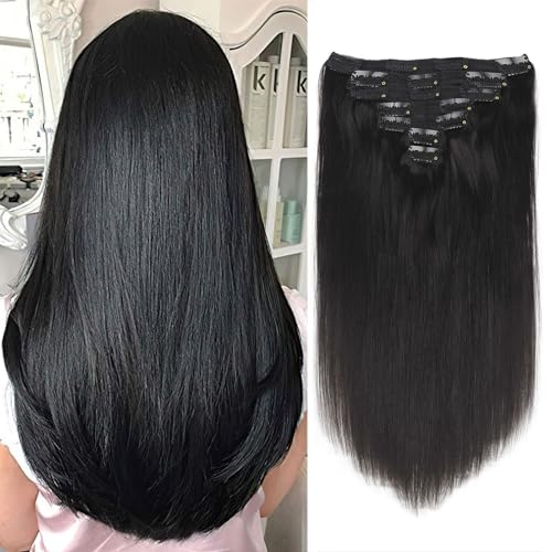 Clip in Hair Extensions Remy Human Hair for Black Women Silky Straight Clip in Hair Extensions 120grams 7pieces Natural Black #1B Color 16inch Real Human Hair Clip ins