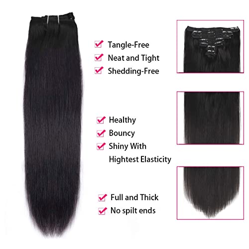 Clip in Hair Extensions Remy Human Hair for Black Women Silky Straight Clip in Hair Extensions 120grams 7pieces Natural Black #1B Color 16inch Real Human Hair Clip ins - Image 5