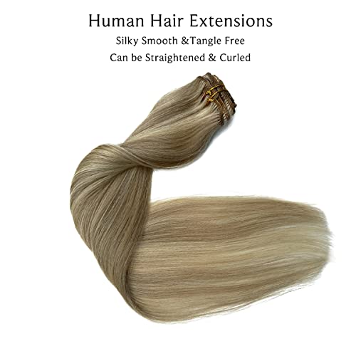 Ash Blonde Balayage Real Human Hair Clip In Extensions 18 Inch 7 Pieces 70G Double Weft - Image 4