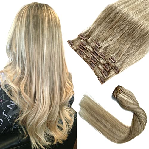 Ash Blonde Balayage Real Human Hair Clip In Extensions 18 Inch 7 Pieces 70G Double Weft
