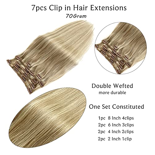 Ash Blonde Balayage Real Human Hair Clip In Extensions 18 Inch 7 Pieces 70G Double Weft - Image 3
