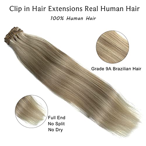 Ash Blonde Balayage Real Human Hair Clip In Extensions 18 Inch 7 Pieces 70G Double Weft - Image 2