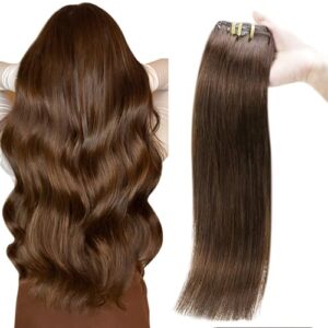 Clip in Human Hair Extensions Remy Chocolate Brown Hair Extensins Clip in Straight Real Hair Extensions Natural Hair 7pcs 120g 22 Inch
