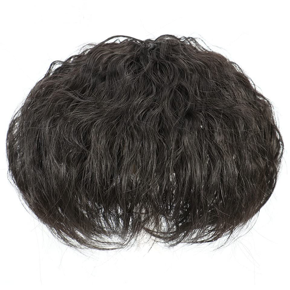 Clip On Hair Topper Human Wavy Hair Hairpiece Hair Extension for Women Increase the amount of hair (Natural Black, 13×14CM)