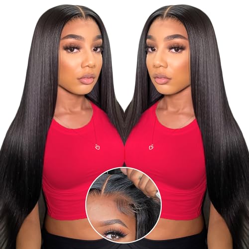 Closure Wigs Human Hair Wear and Go Glueless Wigs Human Hair for Beginners 180% Density Glueless Wigs Human Hair Pre Plucked Pre Cut Straight 4x6 HD Lace Closure Wigs for Black Women Human Hair