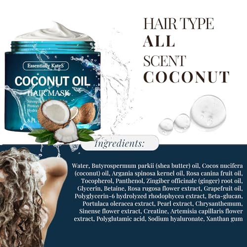 Coconut Oil Hair Mask 8 Fl Oz - Intensive Moisturization - Environmental Defense Formula - Natural Nutrient Infusion - Luminous Shine Enhancer - Image 2