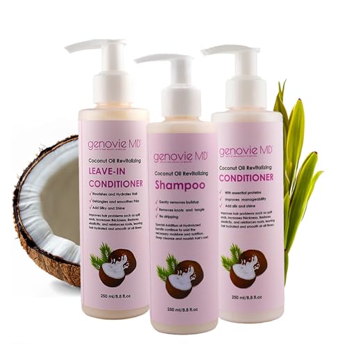 Coconut Oil Revitalizing and Detangling Shampoo, Conditioner and Leave-In Conditioner Trio for Luscious and Nourished Hair, Hair Care for Women, All Hair Types, 8.8 fl oz