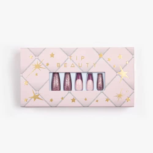 Coffin Collections | 28 Faux Nails & Specialized Nail Glue | Quick Drying Professional Salon Quality Glue On Fake Nail Kit | Faux Nails for Women, False Nails for Kids (Gossip Girl)
