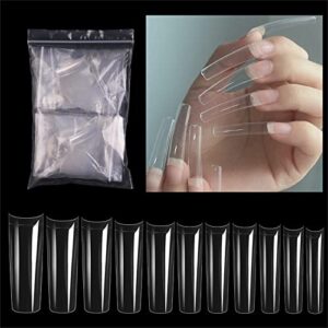 550 Pieces Extra Long Curved Transparent Coffin False Nails for DIY Nail Art