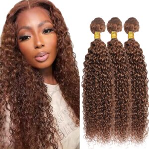 Color #30 Bundles Brown Curly Human Hair Bundles 22 24 26 Inch Brazilian Unprocessed Virgin Hair Color #30 Kinky Curly Bundles Human Hair Reddish Brown Bundles Hair Weave