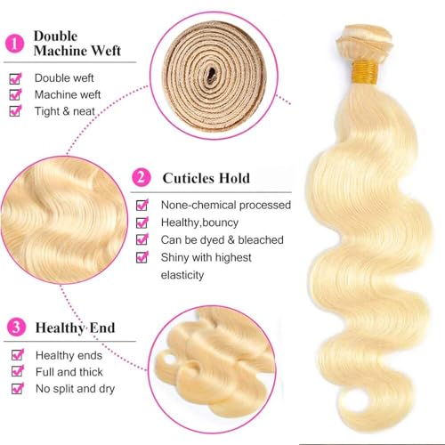 Color #613 Human Hair Bundles #613 Blonde Body Wave Bundles 20 22 24 inch Double Weft Brazilian Hair Weave Honey Blonde Bundles 8A Grade Unprocessed Virgin Hair Weave Extensions - Image 4
