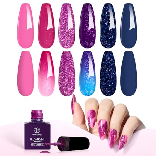 6 Pcs Temperature Color Changing Gel Nail Polish Set Solid Glitter