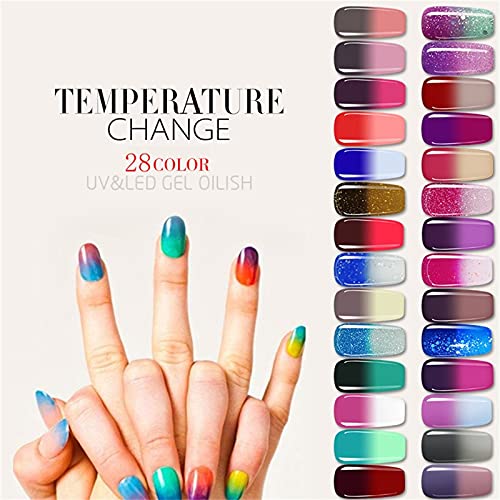 Color Changing Gel Nail Polish - Temperature Mood Changed Glitter Blue Pink Purple Red Orange - Soak Off Nail Art DIY At Home, Nail Art Manicure, Valentines Gifts for Women Girls(Q,One Size) - Image 4