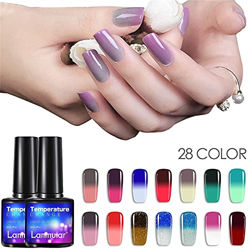 Color Changing Gel Nail Polish - Temperature Mood Changed Glitter Blue Pink Purple Red Orange - Soak Off Nail Art DIY At Home, Nail Art Manicure, Valentines Gifts for Women Girls(Q,One Size) - Image 6