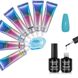 Color Mixing Infinite Gel Polish Standard Set+15ml Top Coat+15ml Base Gel,7 Tubes of Nail Polish Gel Kit,Mix out Jelly Gel Nail Polish Colors,Cyan Magenta Yellow Black White Clear,UV Cured,Soak off