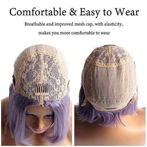 Colored Human Hair Short Bob Wigs Lilac No Lace Front Wigs For Black Women 180% Density Full Thick Ends Glueless Brazilian Virgin Remy Hair lilac Color 14 inch Purple - Image 4