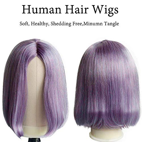 Colored Human Hair Short Bob Wigs Lilac No Lace Front Wigs For Black Women 180% Density Full Thick Ends Glueless Brazilian Virgin Remy Hair lilac Color 14 inch Purple - Image 2