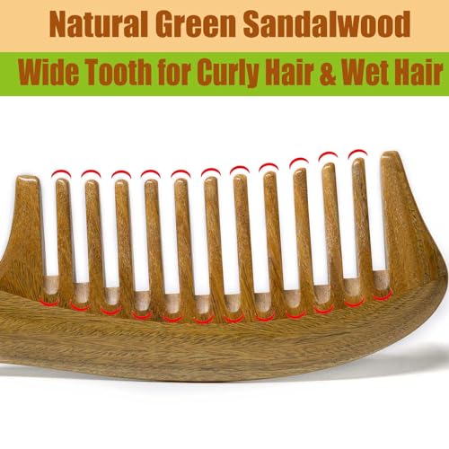 Comb Wide Tooth Comb Hair Comb Wooden Comb for Women Detangling Comb Green Sandalwood Comb for Men Women - Image 4