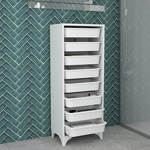 Comfyt White Dresser, Closet Organizers and Storage, Storage Cabinet Bins, Drawers, Building Blocks Storage, 8 Shelf Wood Bathroom Office Kitchen Garage Pantry Organizer Chest Shelf Shoe Rack - Image 7
