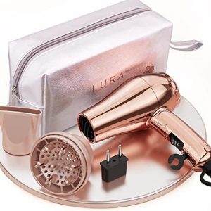 Compact 1200W Travel Hair Dryer with Diffuser, Dual Voltage, Folding Handle, EU Plug, Small Lightweight for Adults and Kids