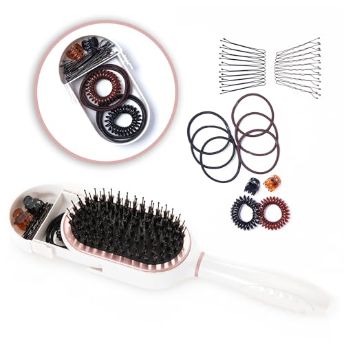 Compact Travel Hair Brush Set for Girls with 30 Accessories Wet/Dry Use Storage Case