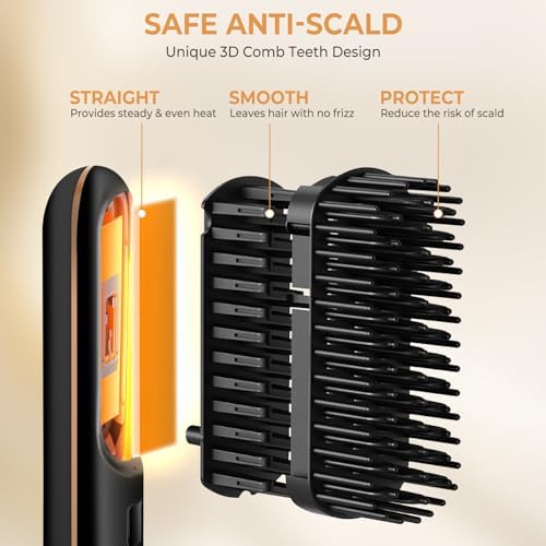 Rechargeable Mini Hair Straightener Brush 410°F, 5000mAh Capacity Portable Hot Comb for Women - Image 7