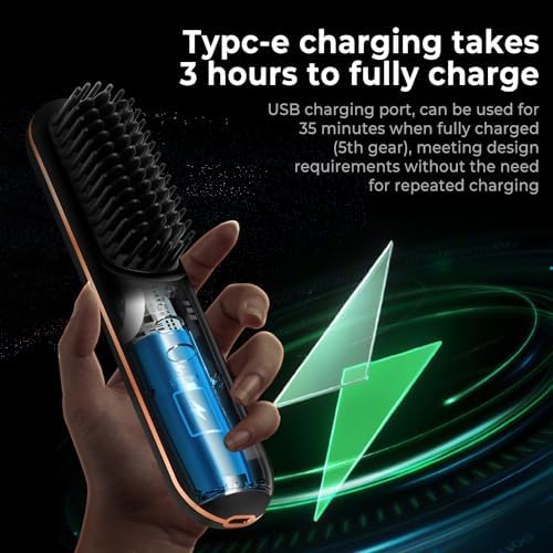 Rechargeable Mini Hair Straightener Brush 410°F, 5000mAh Capacity Portable Hot Comb for Women - Image 3