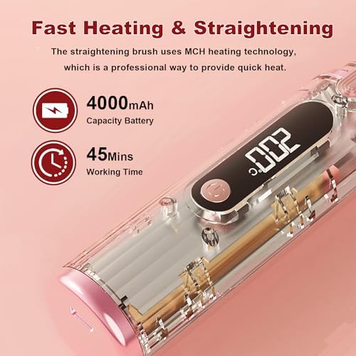 Cordless Rechargeable Hair Straightener Brush for Women, Fast Heating, Portable USB Design - Image 5