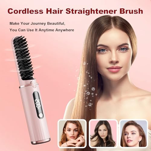 Cordless Rechargeable Hair Straightener Brush for Women, Fast Heating, Portable USB Design - Image 2
