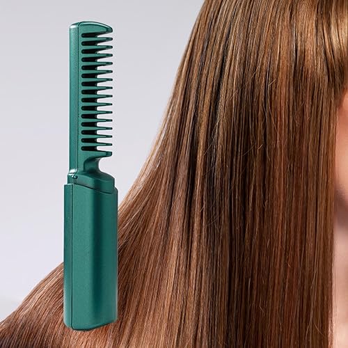 Cordless Hair Straightener Brush Hot Comb Fast Heating Straightening Brush Heated Hair Straightener Comb for Home Travel Men, Green - Image 3