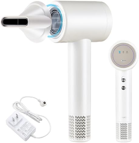 Cordless Ionic Hair Dryer with Digital Screen, 4 Mode Charging Blow Dryer with Magnetic Nozzle, Travel Hair Dryer for Women Kids Outdoor Camping Beaches (White)