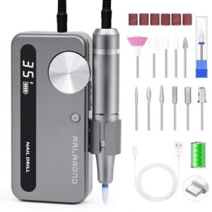 Cordless Nail Drill, 35000 RPM Rechargeable Electric Nail File, Professional Nail Drill Kit Adjustable Speed & Direction, Portable Nail Drill Cordless Manicure Tools for Salon & Home (Grey)