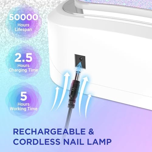 Cordless Nail Lamp, 120W Rechargeable UV Nail Lamp for Gel Nails, LED Nail Lamp with 4 Timer Modes, Gel Nail Light Decorate with Sparkling Nail Rhinestones Diamond - Image 6