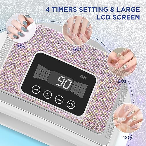 Cordless Nail Lamp, 120W Rechargeable UV Nail Lamp for Gel Nails, LED Nail Lamp with 4 Timer Modes, Gel Nail Light Decorate with Sparkling Nail Rhinestones Diamond - Image 2