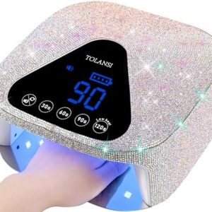 Cordless UV LED Nail Lamp Sparkling Rhinestones Rechargeable Nail Dryer Wireless Quick Dry Professional UV Gel Nail Light for Gel Nail Polish/Acrylic DIY Nail Art Flash Curing Lamp 54W