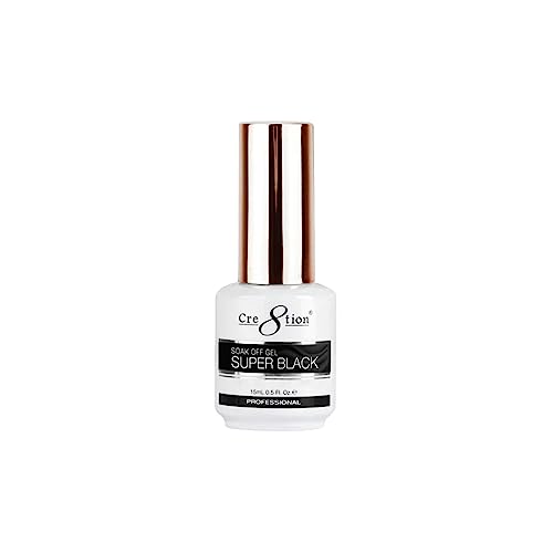 Cre8tion Soak Off Black Gel Nail Polish - Super Black 0.5oz, Buy 5 Get 1 Free, UV Gel Nail Polish, UV LED Lamp Nail Gel Polish Top Coat for Nail Art Manicure Professional Salon Use