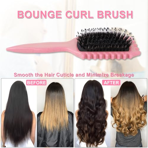 Curl Defining Brush, Curl Brush for Curly Hair Wet, Curly Hair Brush, Curl Define Styling Brush, Boar Bristle Hair Curling Brush Definer Detangler for Separating Clumping Detangling (Pink) - Image 5