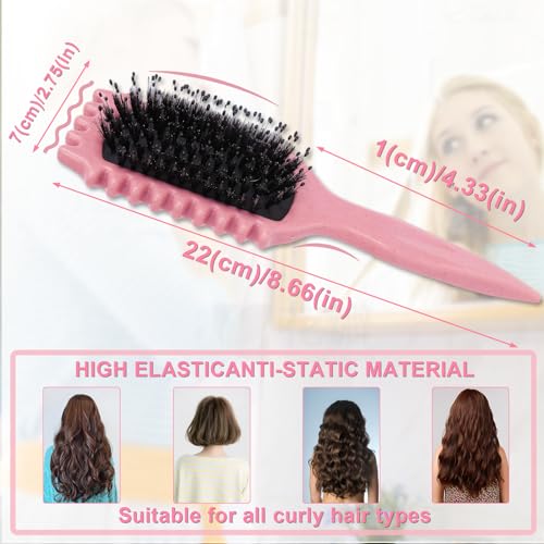 Curl Defining Brush, Curl Brush for Curly Hair Wet, Curly Hair Brush, Curl Define Styling Brush, Boar Bristle Hair Curling Brush Definer Detangler for Separating Clumping Detangling (Pink) - Image 4